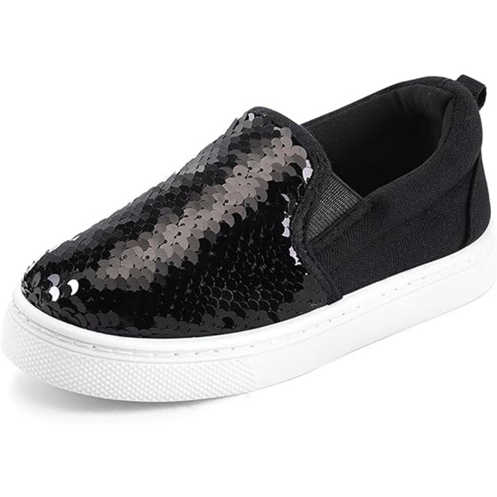 K KomForme Toddler Girls Size 8 Black Slip On Sneaker Sequin Canvas Shoes